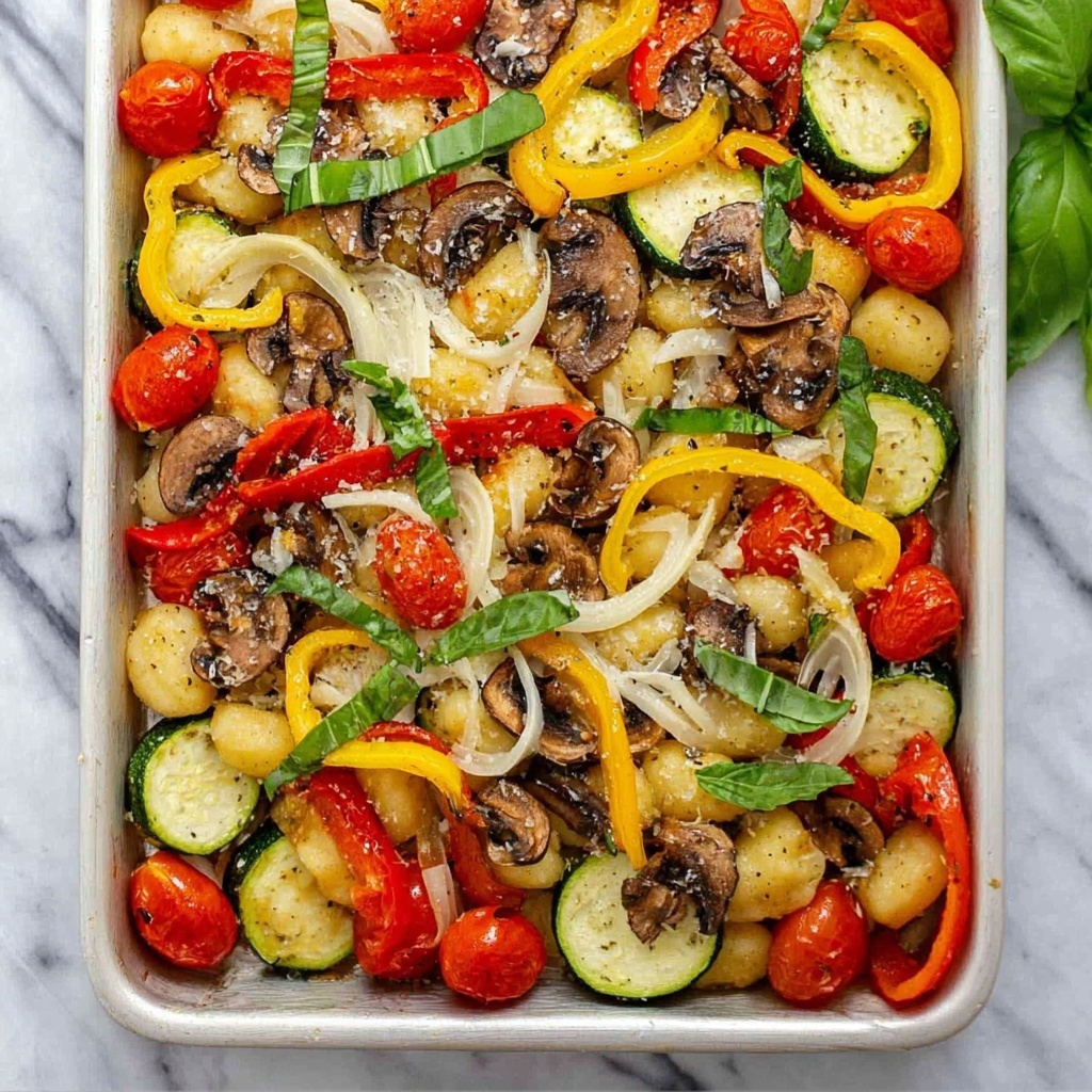 Sheet Pan Gnocchi with Roasted Vegetables and Fresh Basil Recipe - Recipe Image