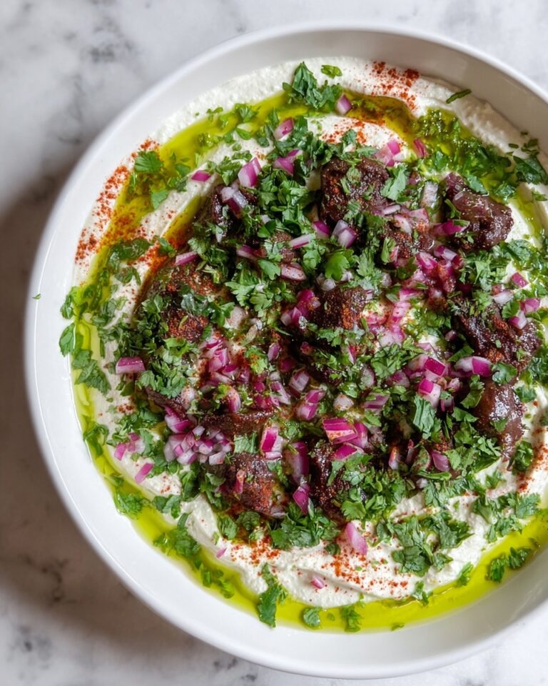 Savory Wild Garlic Hummus with Juicy Harissa Beef Recipe