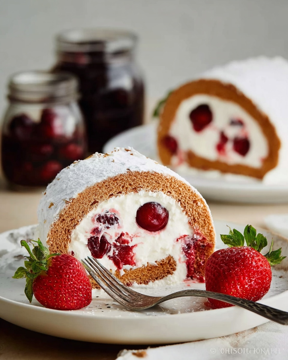 Chocolate Cherry Roll with Rum Cream Recipe - Recipe Image