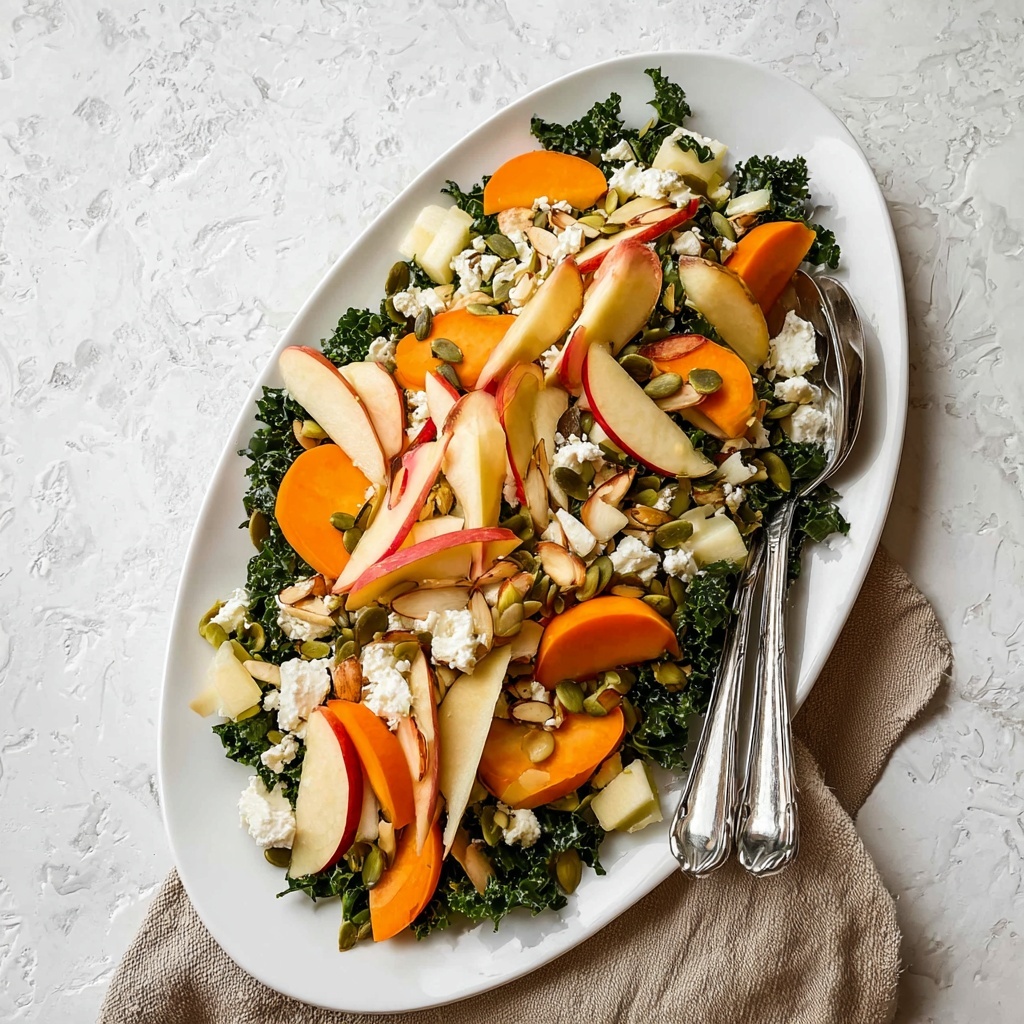 Healthy Kale Salad with Persimmons, Pear, Goat Cheese, and Nuts Recipe - Recipe Image