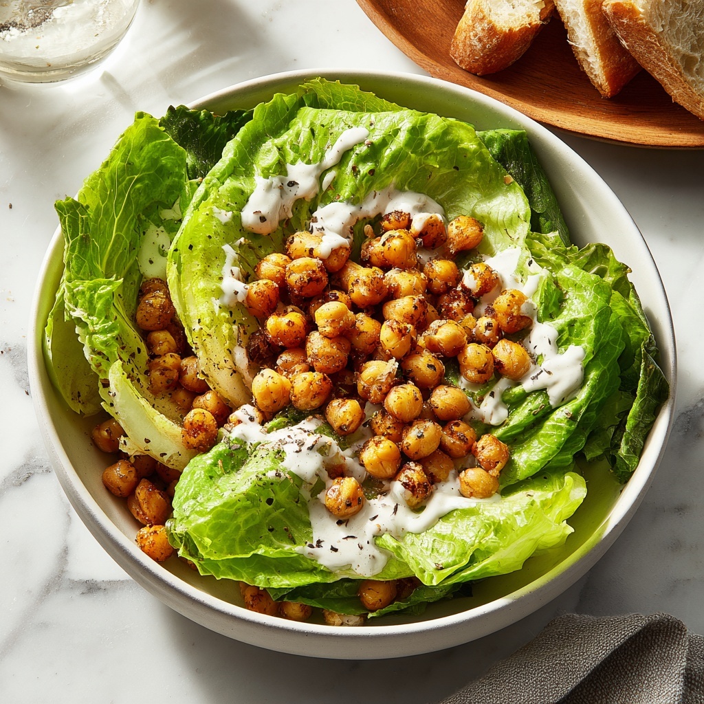 Vegan Caesar Salad with Crispy Chickpeas and Creamy Cashew Dressing Recipe - Recipe Image