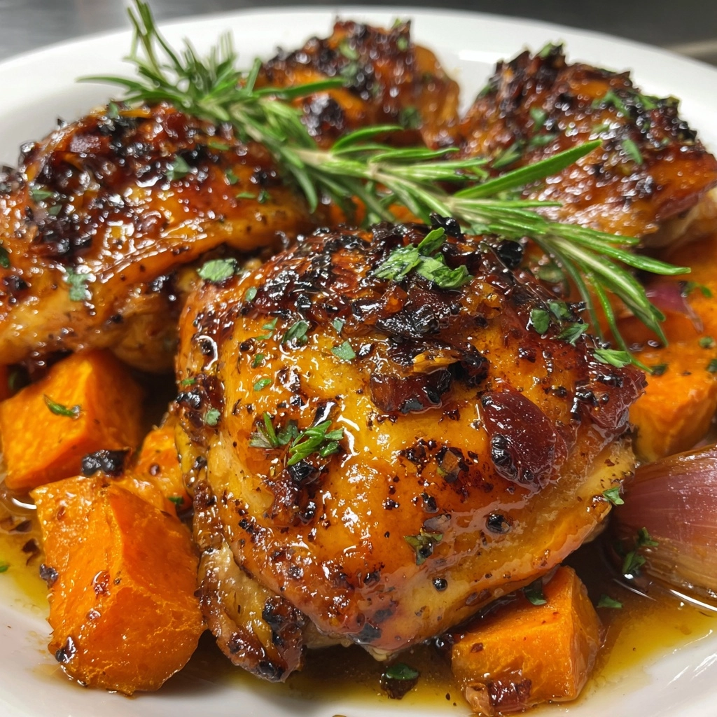 Honey Garlic Chicken with Sweet Potatoes and Green Beans Recipe - Recipe Image