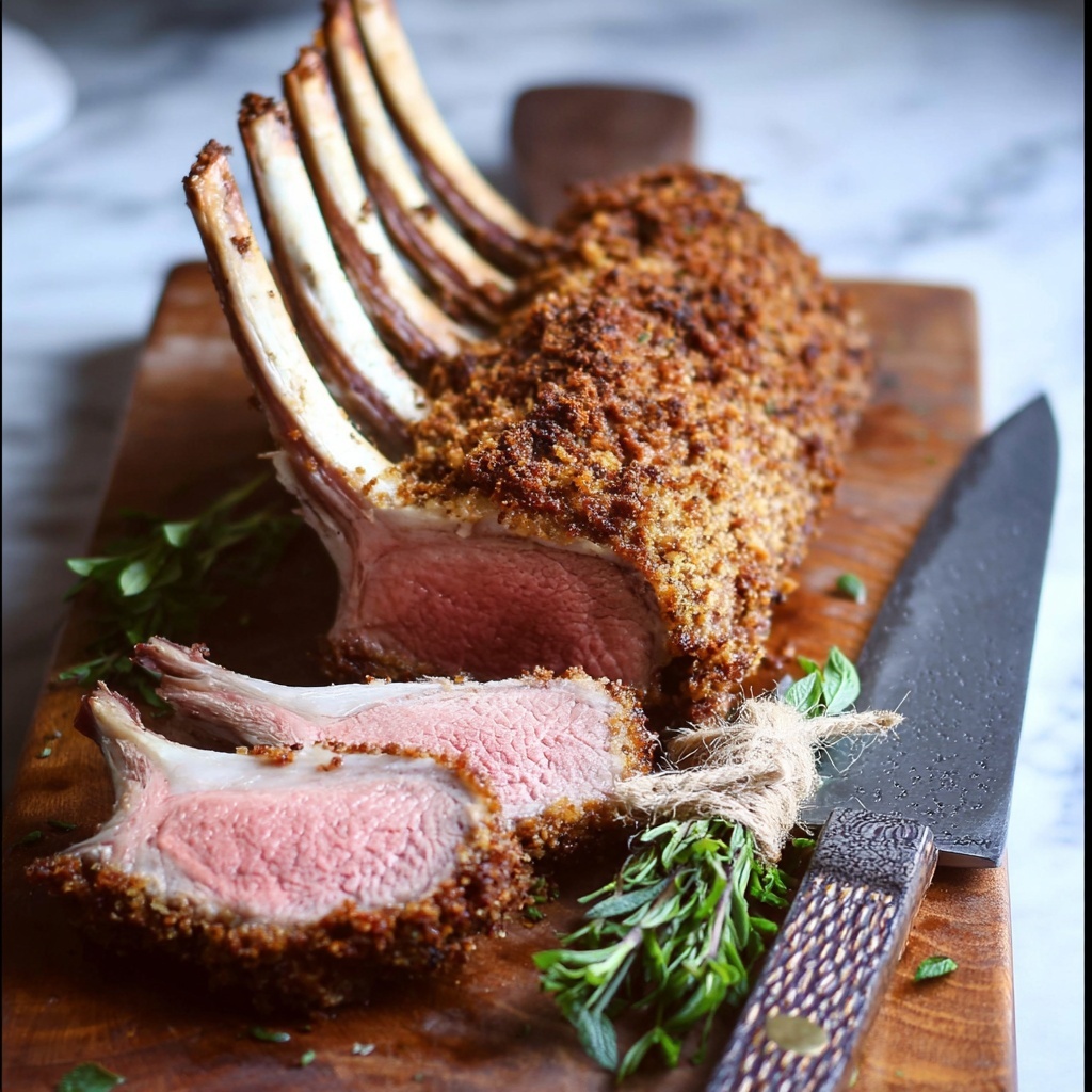 Roasted Rack of Lamb with Garlic and Herbs Recipe - Recipe Image