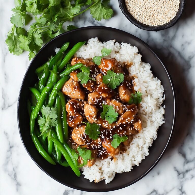 Healthy Sesame Chicken with Green Beans and Rice Recipe