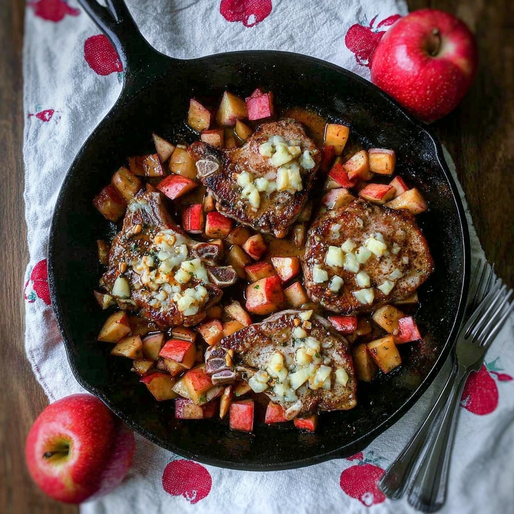 Apple Bacon Blue Smothered Pork Chops Recipe - Recipe Image
