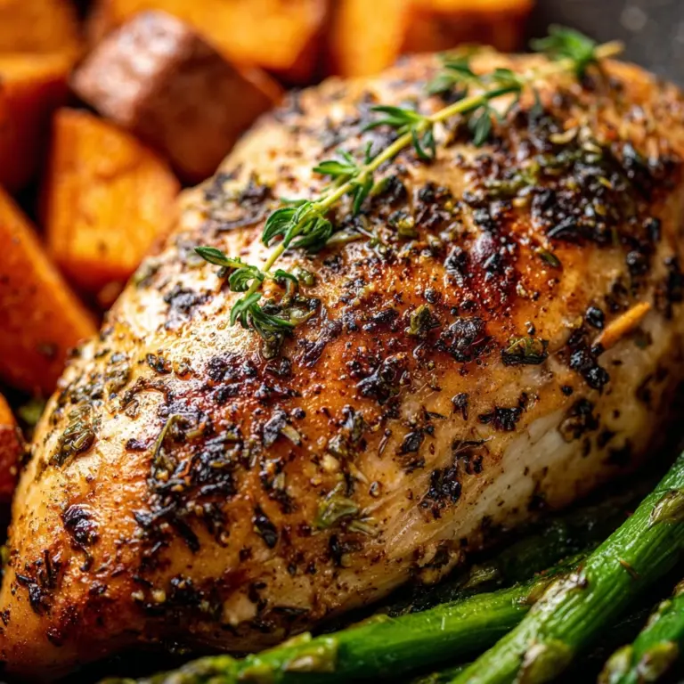 Garlic Herb Chicken with Roasted Sweet Potato & Asparagus Recipe