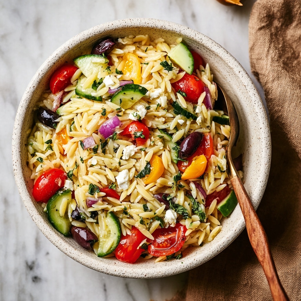 Orzo Pasta Salad with Cherry Tomatoes, Feta, and Fresh Basil Recipe - Recipe Image