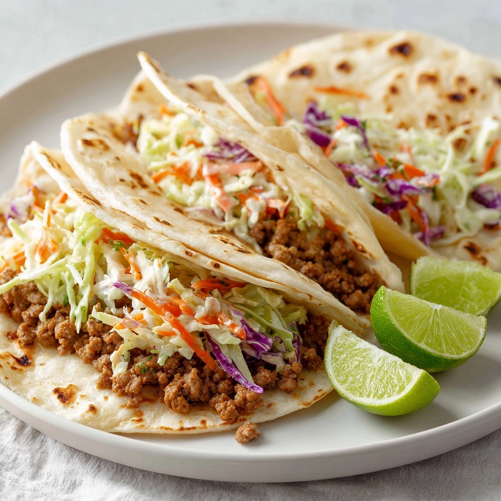 Beef Tacos with Peach Vinegar Slaw Recipe - Recipe Image