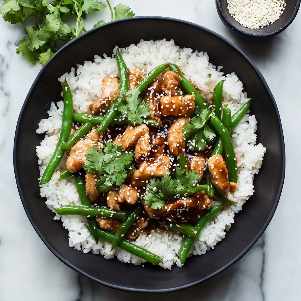 Healthy Sesame Chicken with Green Beans and Rice Recipe - Recipe Image