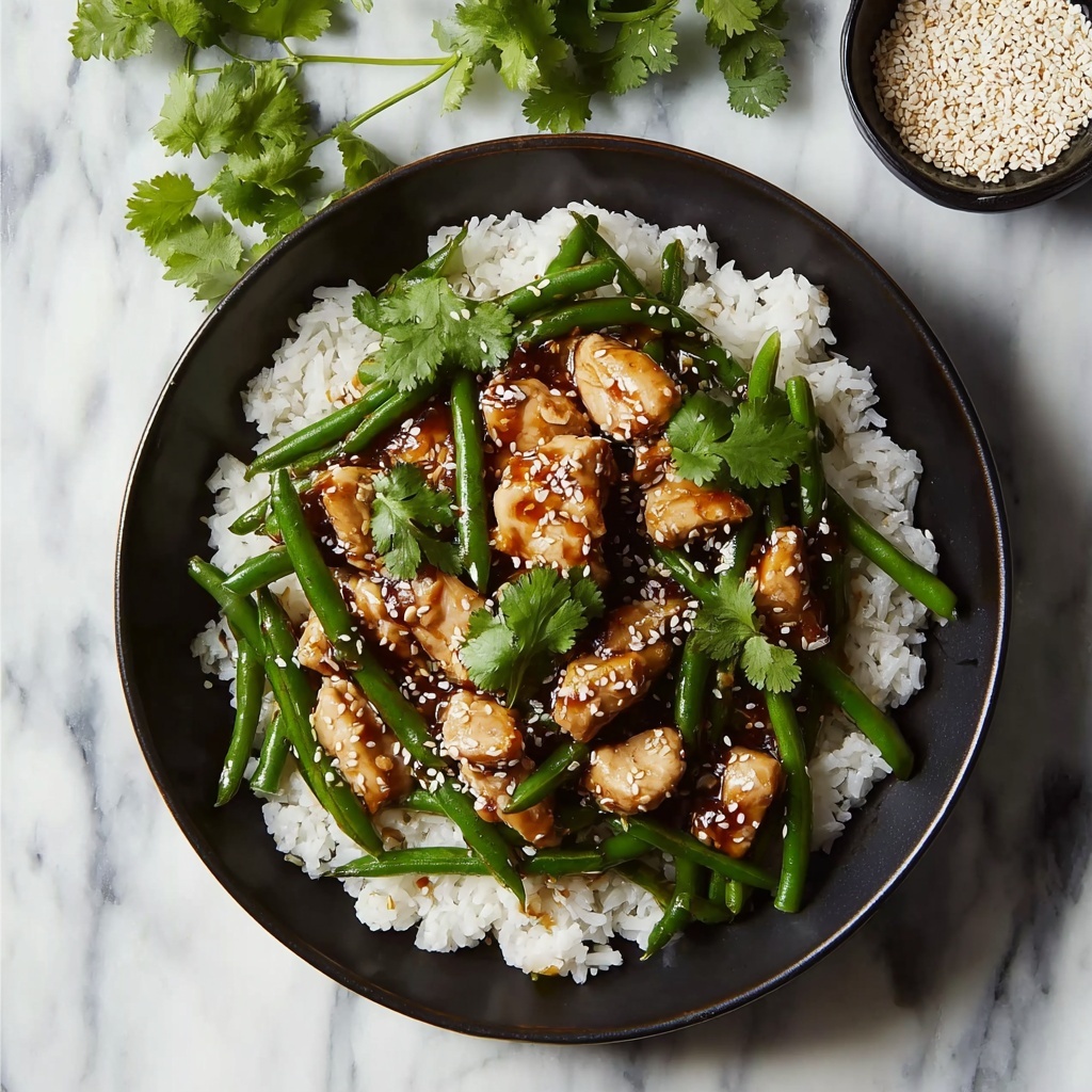 Healthy Sesame Chicken with Green Beans and Rice Recipe - Recipe Image