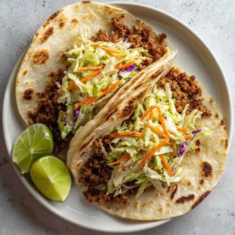 Beef Tacos with Peach Vinegar Slaw Recipe