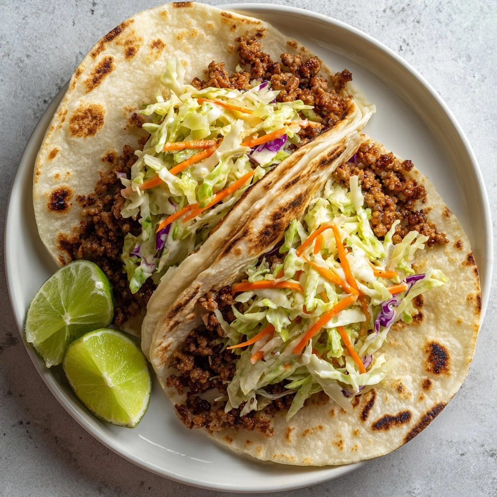 Beef Tacos with Peach Vinegar Slaw Recipe - Recipe Image
