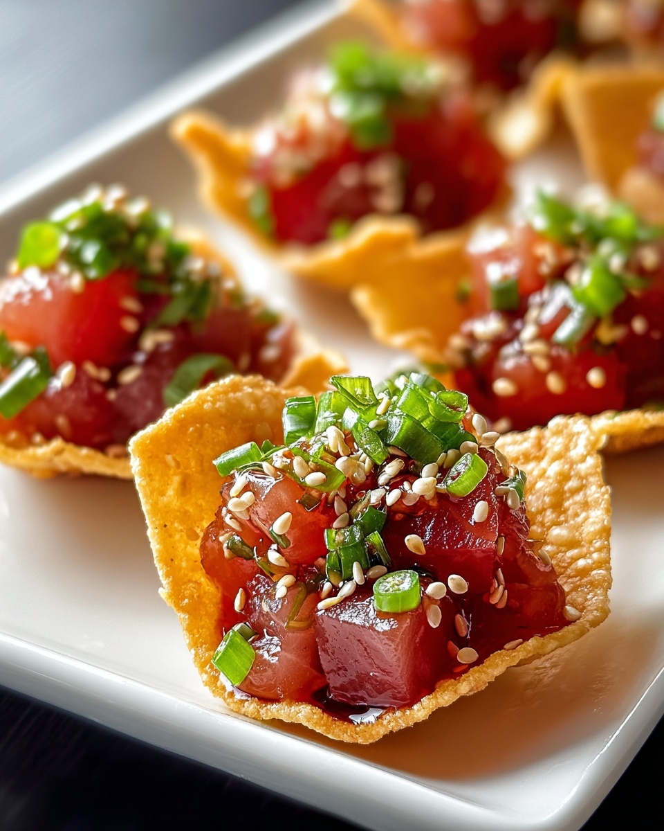 Spicy Tuna Tartare on Crispy Wonton Chips Recipe - Recipe Image