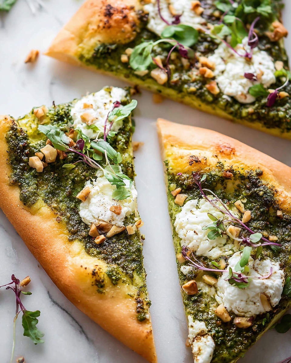 Pistachio Pesto Veggie Pizza with Lemon and Microgreens Recipe - Recipe Image