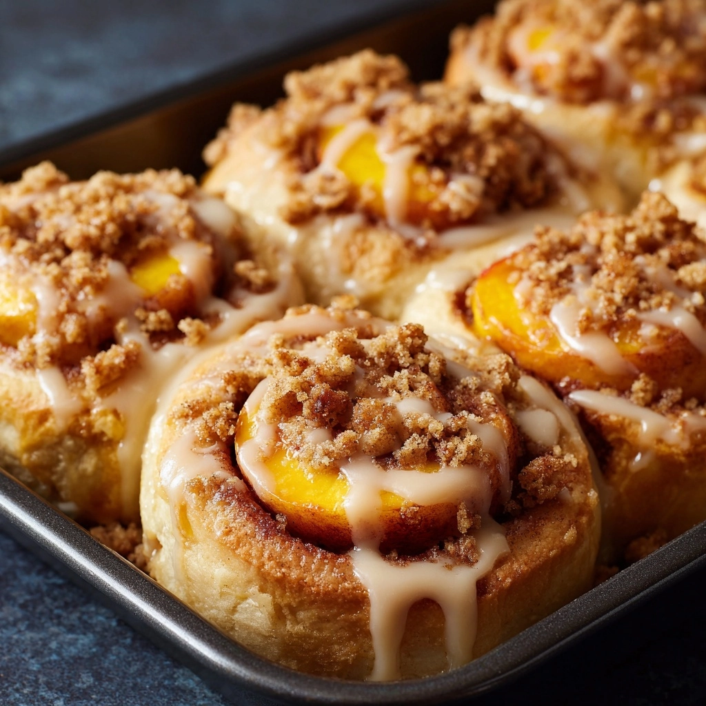 Peach Cobbler Cinnamon Rolls Recipe - Recipe Image