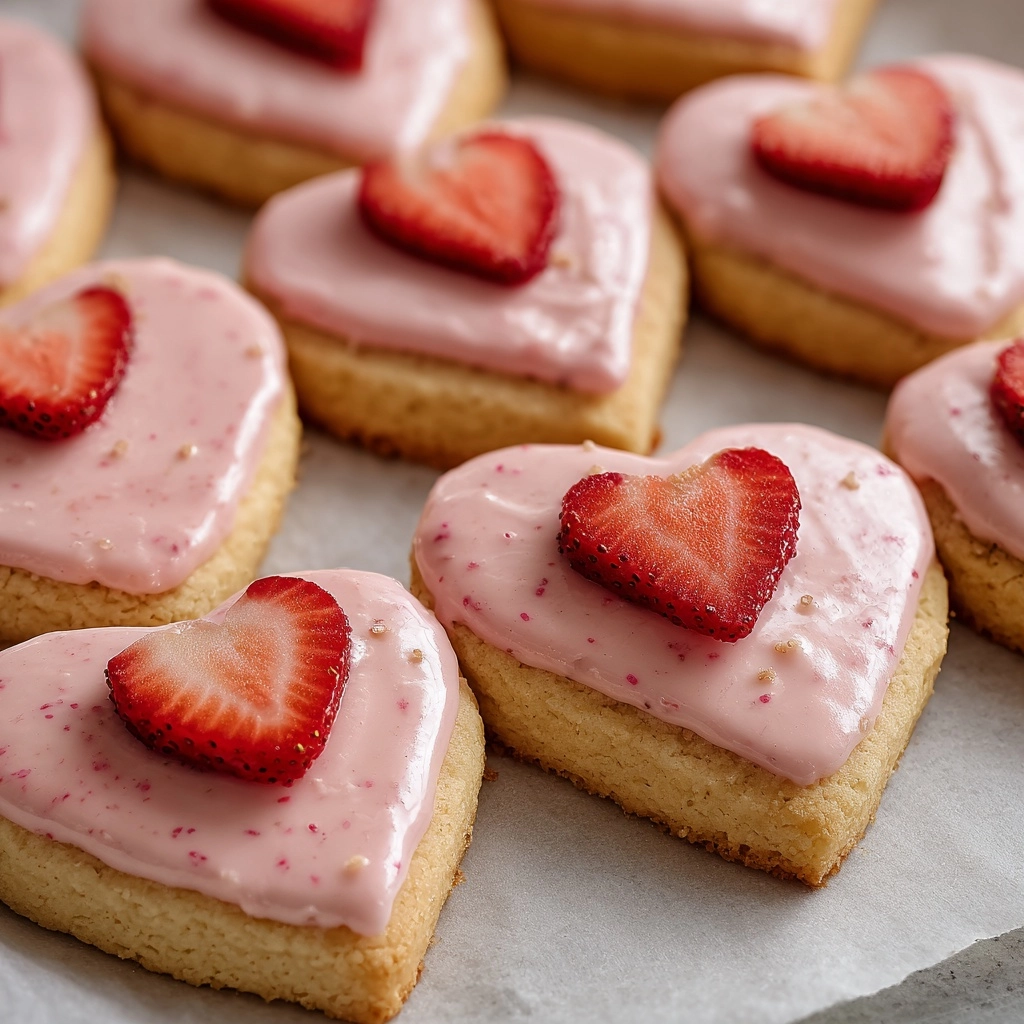 Heart-Shaped Strawberry Shortbread Cookies Recipe - Recipe Image