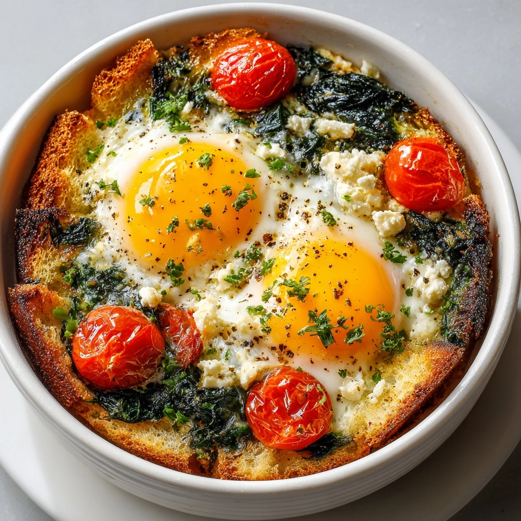 Baked Feta Eggs with Spinach and Tomatoes Recipe - Recipe Image