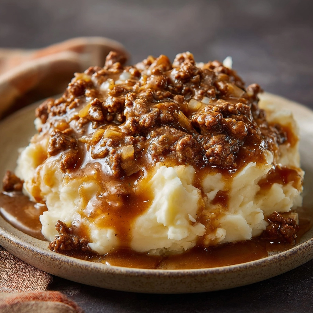 Ground Beef and Gravy Over Mashed Potatoes Recipe - Recipe Image