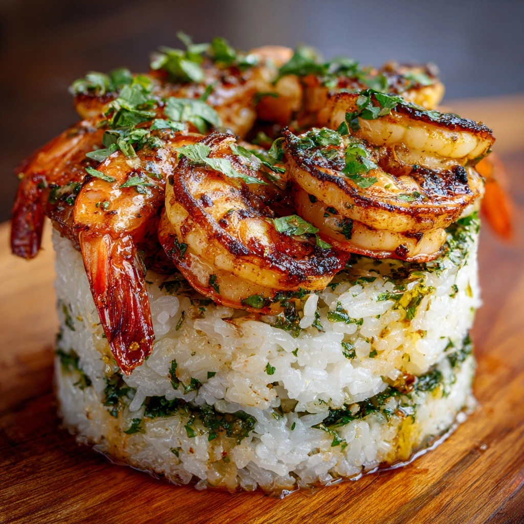 Garlic Butter Shrimp and Rice Stack Recipe - Recipe Image