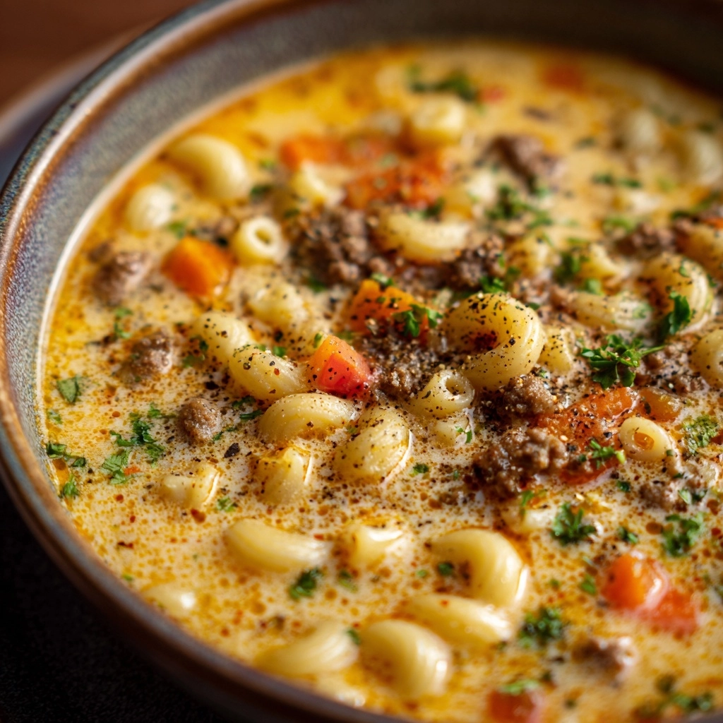 One-Pot Macaroni Cheeseburger Soup Recipe - Recipe Image