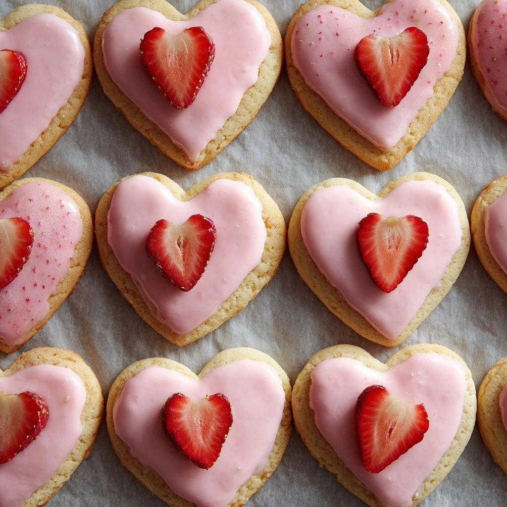 Heart-Shaped Strawberry Shortbread Cookies Recipe - Recipe Image