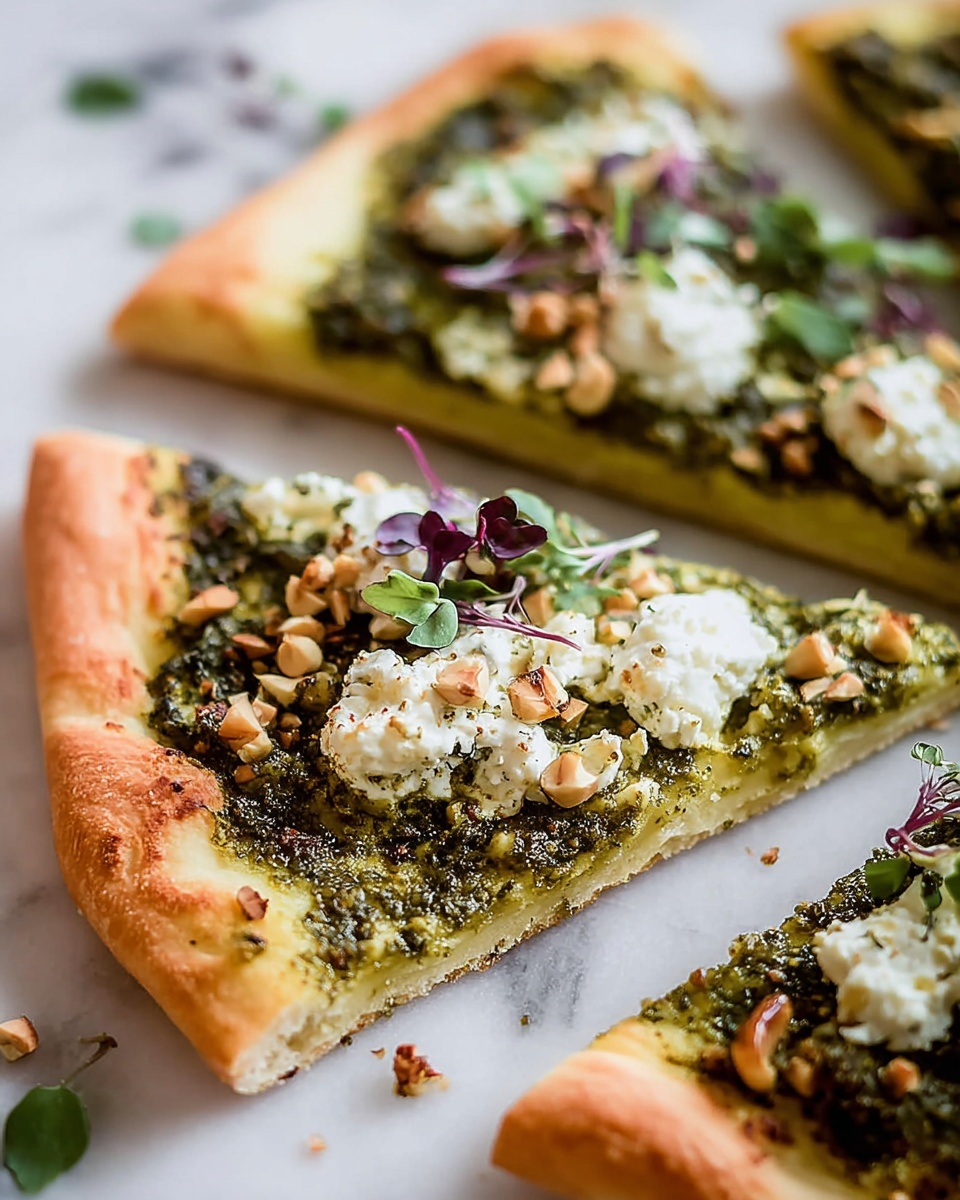 Pistachio Pesto Veggie Pizza with Lemon and Microgreens Recipe - Recipe Image