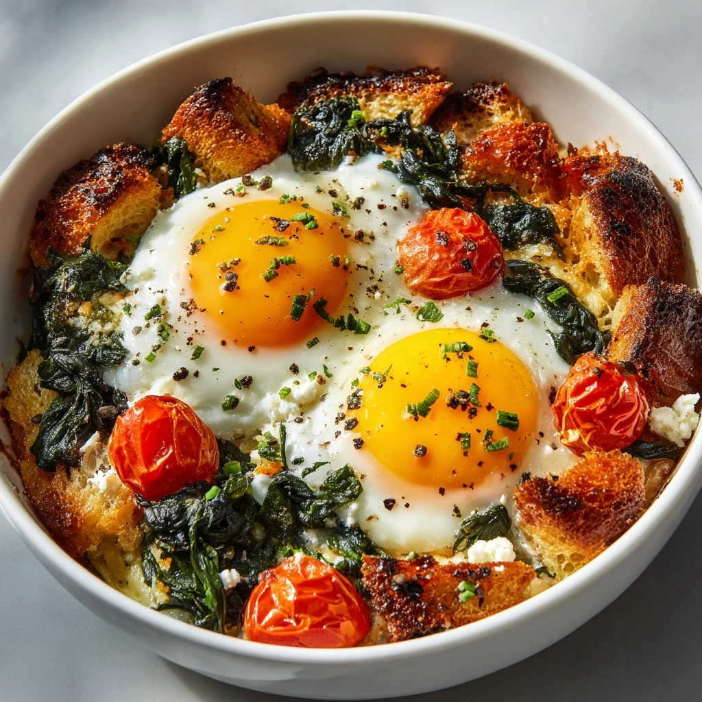 Baked Feta Eggs with Spinach and Tomatoes Recipe - Recipe Image