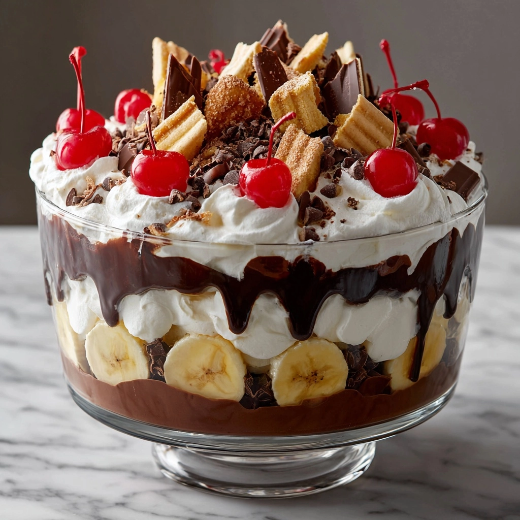No-Bake Chocolate Banana Split Trifle Recipe - Recipe Image