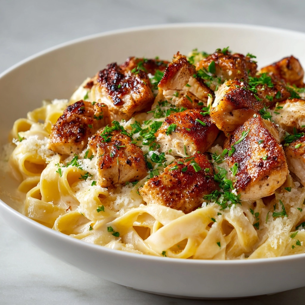 Garlic Butter Chicken Bites with Creamy Parmesan Pasta Recipe - Recipe Image