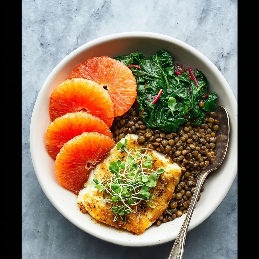 Orange Salmon with Lentils and Wilted Chard Recipe - Recipe Image