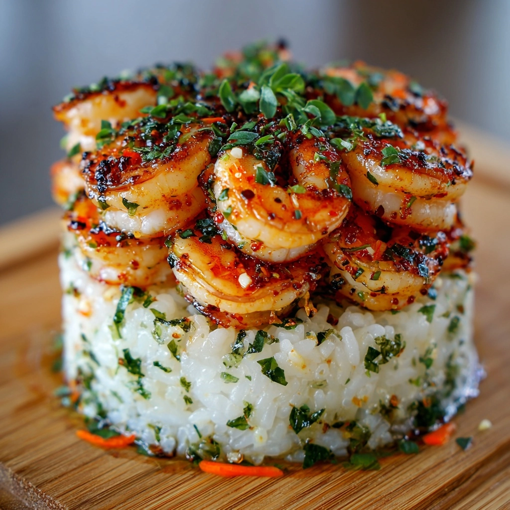 Garlic Butter Shrimp and Rice Stack Recipe - Recipe Image