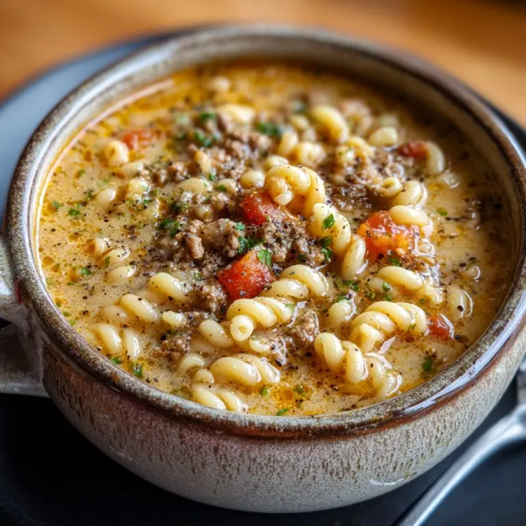 One-Pot Macaroni Cheeseburger Soup Recipe