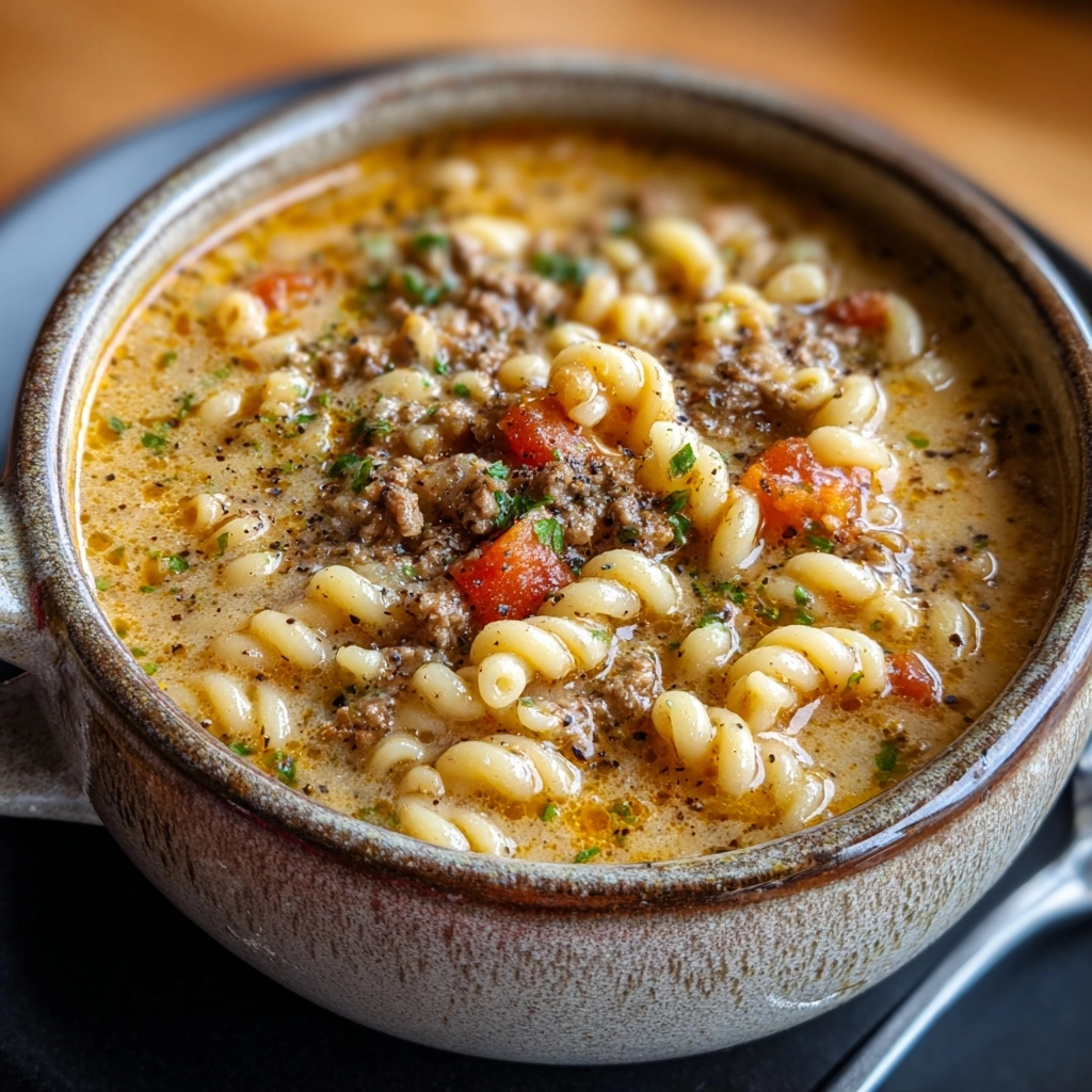One-Pot Macaroni Cheeseburger Soup Recipe - Recipe Image