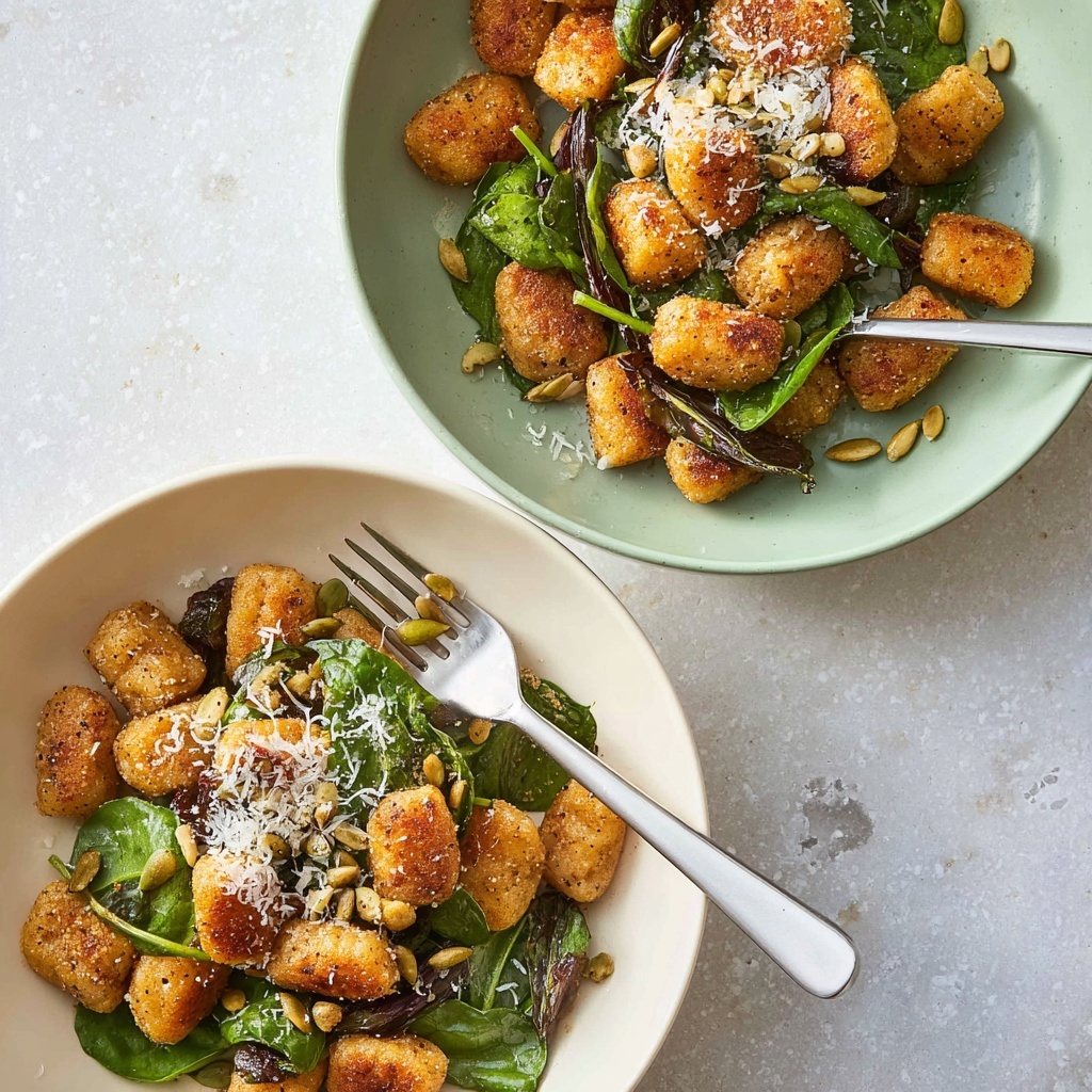 Cauliflower Gnocchi with Pesto, Spinach, and Nut Topping Recipe - Recipe Image