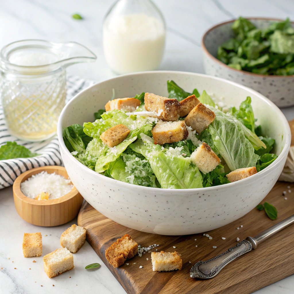 Classic Caesar Salad with Homemade Dressing and Crunchy Croutons Recipe - Recipe Image