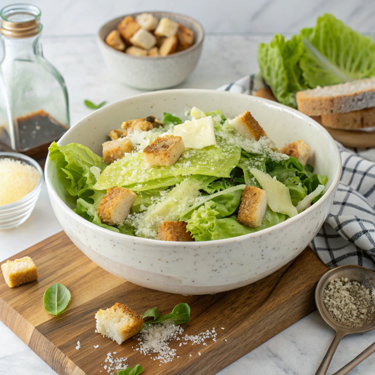 Classic Caesar Salad with Homemade Dressing and Crunchy Croutons Recipe