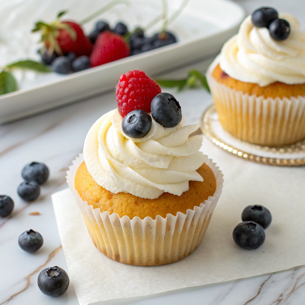 Angel Food Cupcakes with Whipped Cream and Berries Recipe - Recipe Image