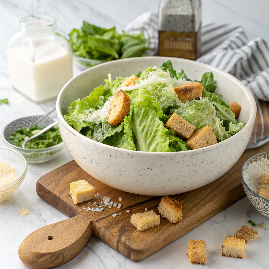 Classic Caesar Salad with Homemade Dressing and Crunchy Croutons Recipe - Recipe Image