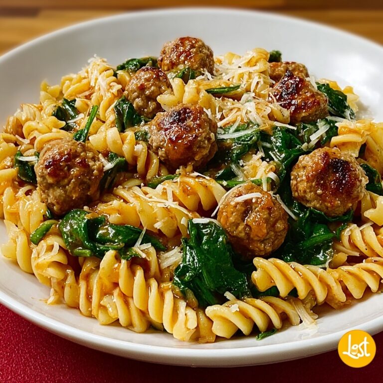 Irresistible Garlic Butter Rotini with Beef, Italian Sausage & Spinach Recipe