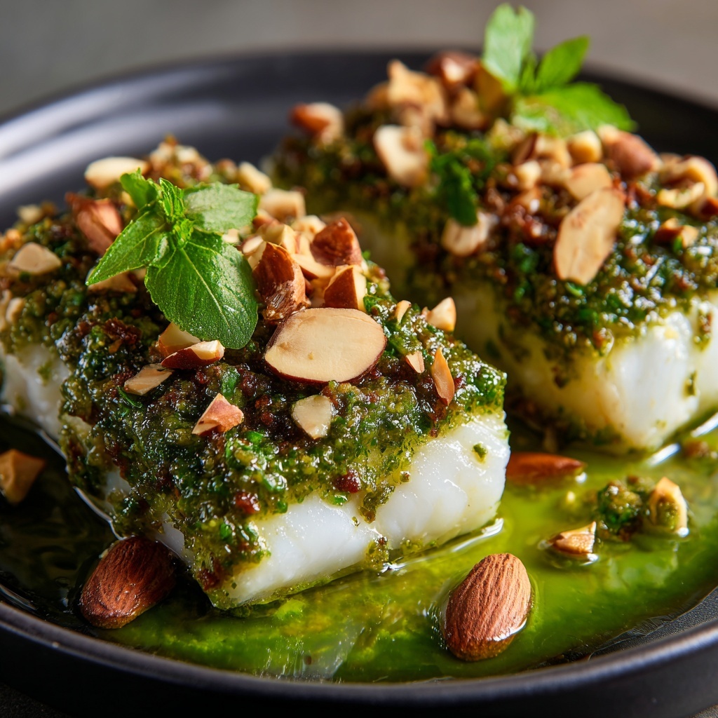 Keto Chilean Seabass with Walnut Pesto Crust Recipe - Recipe Image