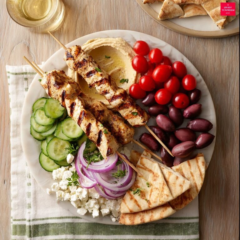 Greek Chicken Souvlaki with Fresh Vegetables and Pita Recipe