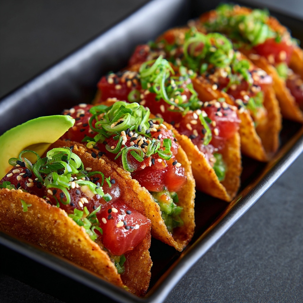 Spicy Tuna Tartare Wonton Tacos Recipe - Recipe Image