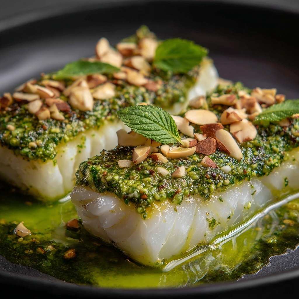 Keto Chilean Seabass with Walnut Pesto Crust Recipe - Recipe Image