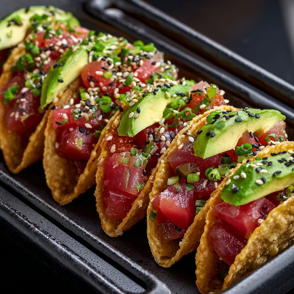 Spicy Tuna Tartare Wonton Tacos Recipe - Recipe Image